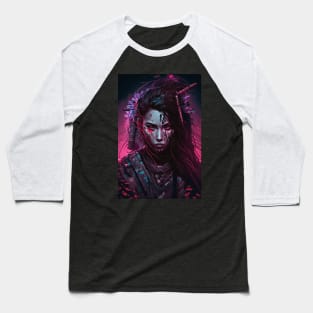 Female Cyberpunk Samurai Baseball T-Shirt